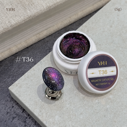 YHH T Series Magnetic Cat Eye Gel T36, 5 g pot with magnetic cat eye nail swatch