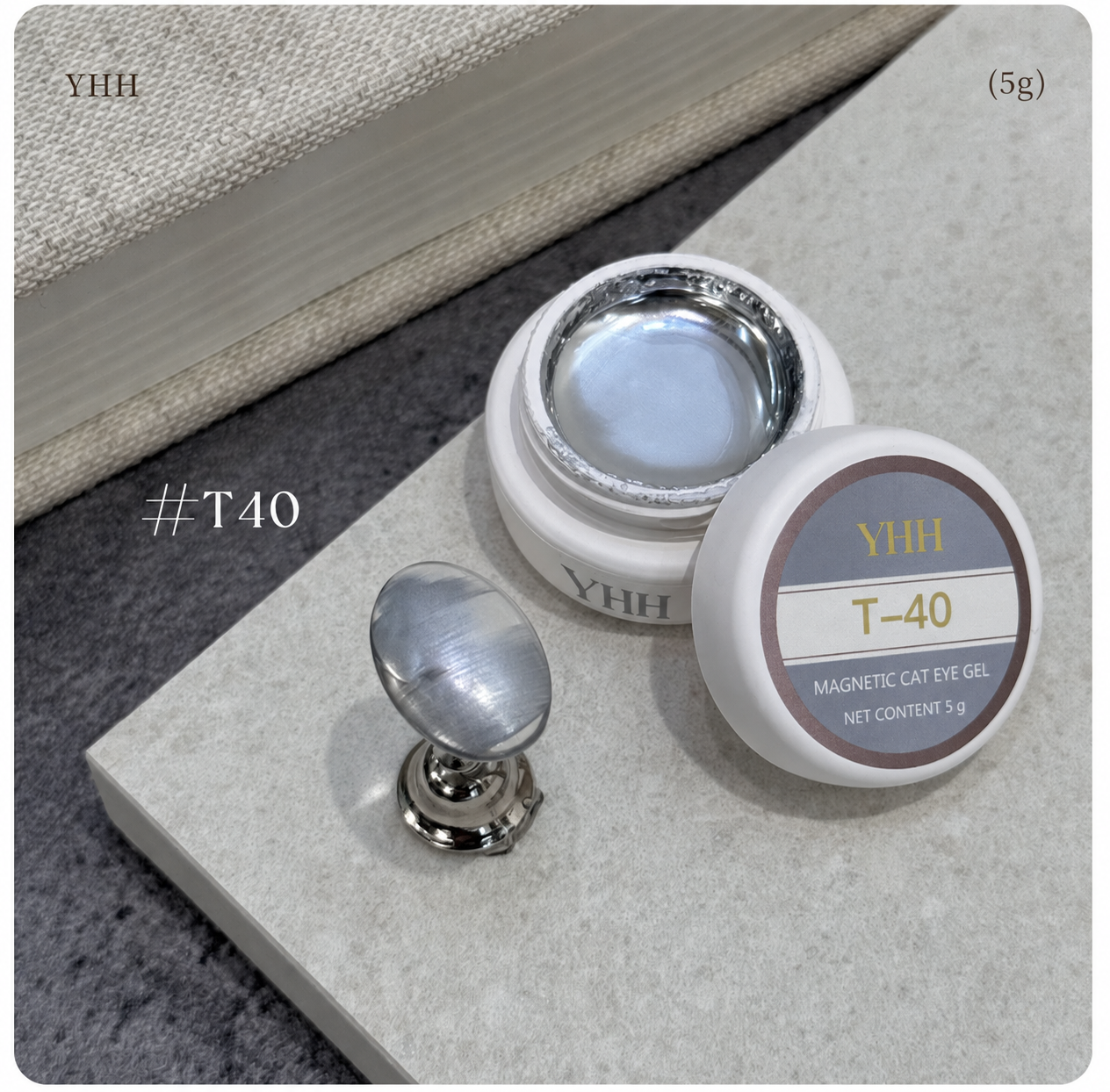 YHH T Series Magnetic Cat Eye Gel T40, 5 g pot with magnetic cat eye nail swatch