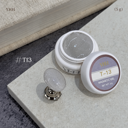 T13 magnetic cat-eye gel pot with speckled translucent white swatch