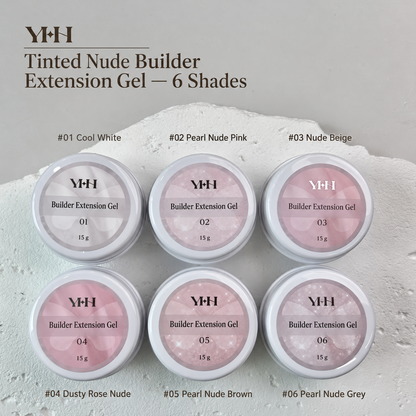YHH Tinted Nude Builder Extension Gel 15 g shade chart, #01–#06