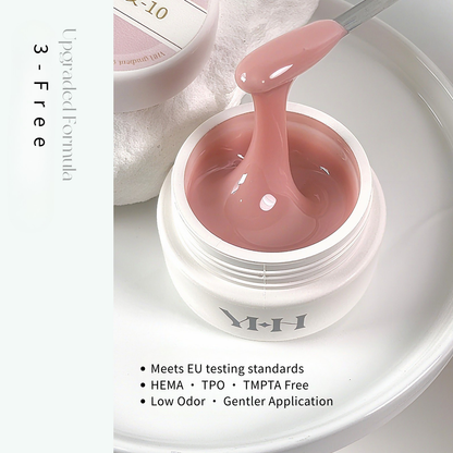 YHH tinted nude builder gel with smooth self-leveling texture for controlled nail building and extensions