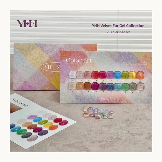 YHH Velvet Fur Gel Collection – 20 Shades professional nail art fiber texture gel color display set