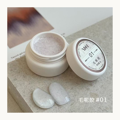 YHH Velvet Fur Gel Shade 01 soft white fiber texture nail gel polish swatch