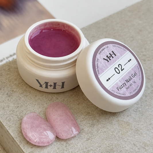 YHH velvet fiber texture nail gel shade #02 with blush-pink swatches
