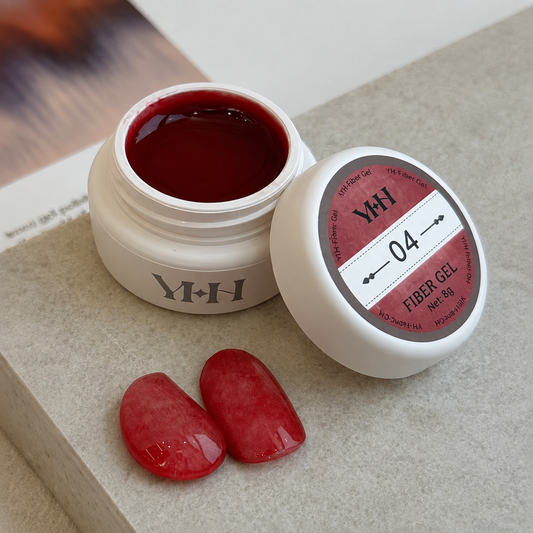 YHH velvet fiber texture nail gel shade #04 with classic-red swatches