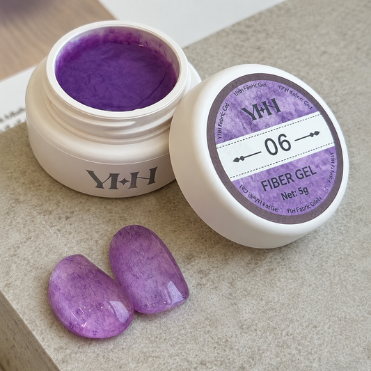 YHH velvet fiber texture nail gel shade #06 with lavender-purple swatches