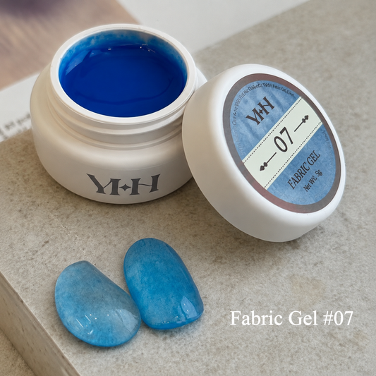 YHH velvet fiber texture nail gel shade #07 with ocean-blue swatches