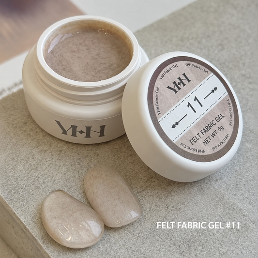 YHH velvet fiber texture nail gel shade #11 with cream-beige swatches