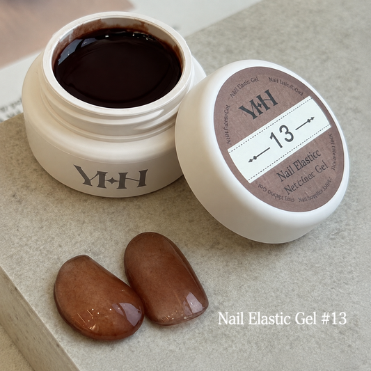 YHH velvet fiber texture nail gel shade #13 with caramel-brown swatches
