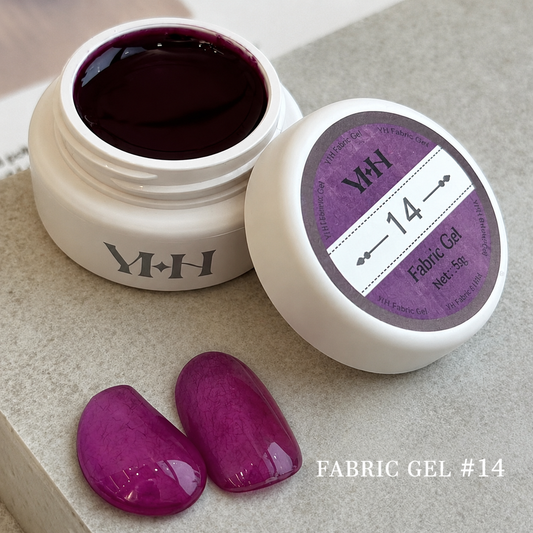 YHH velvet fiber texture nail gel shade #14 with berry-magenta swatches
