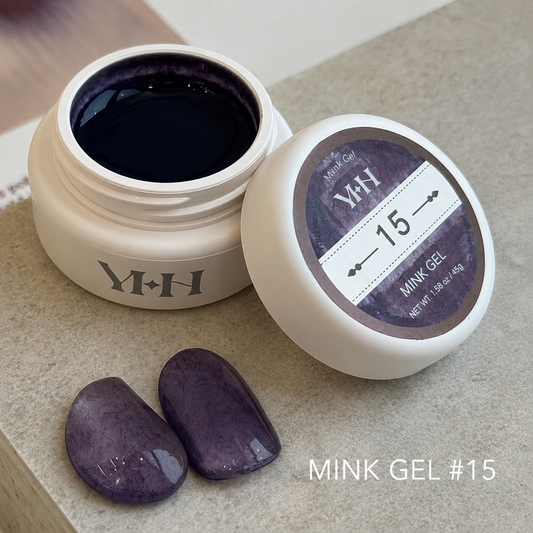 YHH velvet fiber texture nail gel shade #15 with deep-plum swatches