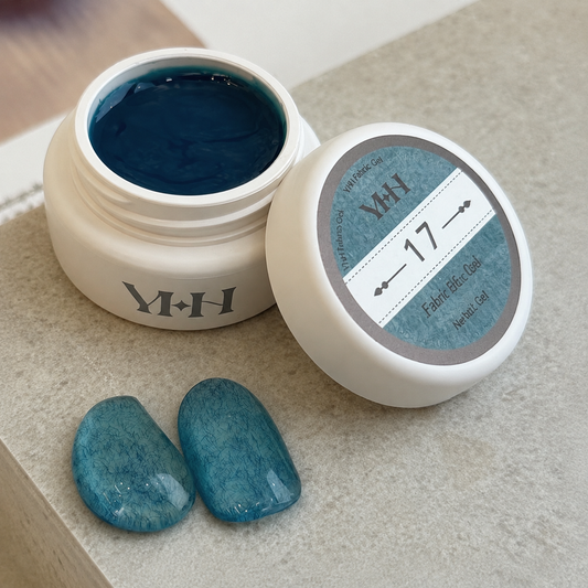 YHH velvet fiber texture nail gel shade #17 with teal-blue swatches