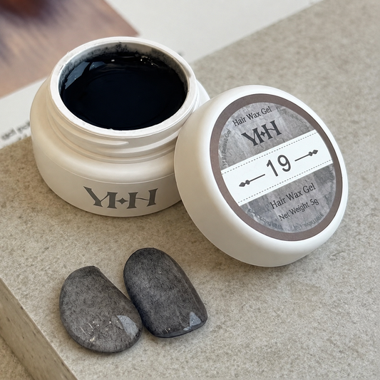 YHH velvet fiber texture nail gel shade #19 with charcoal-gray swatches