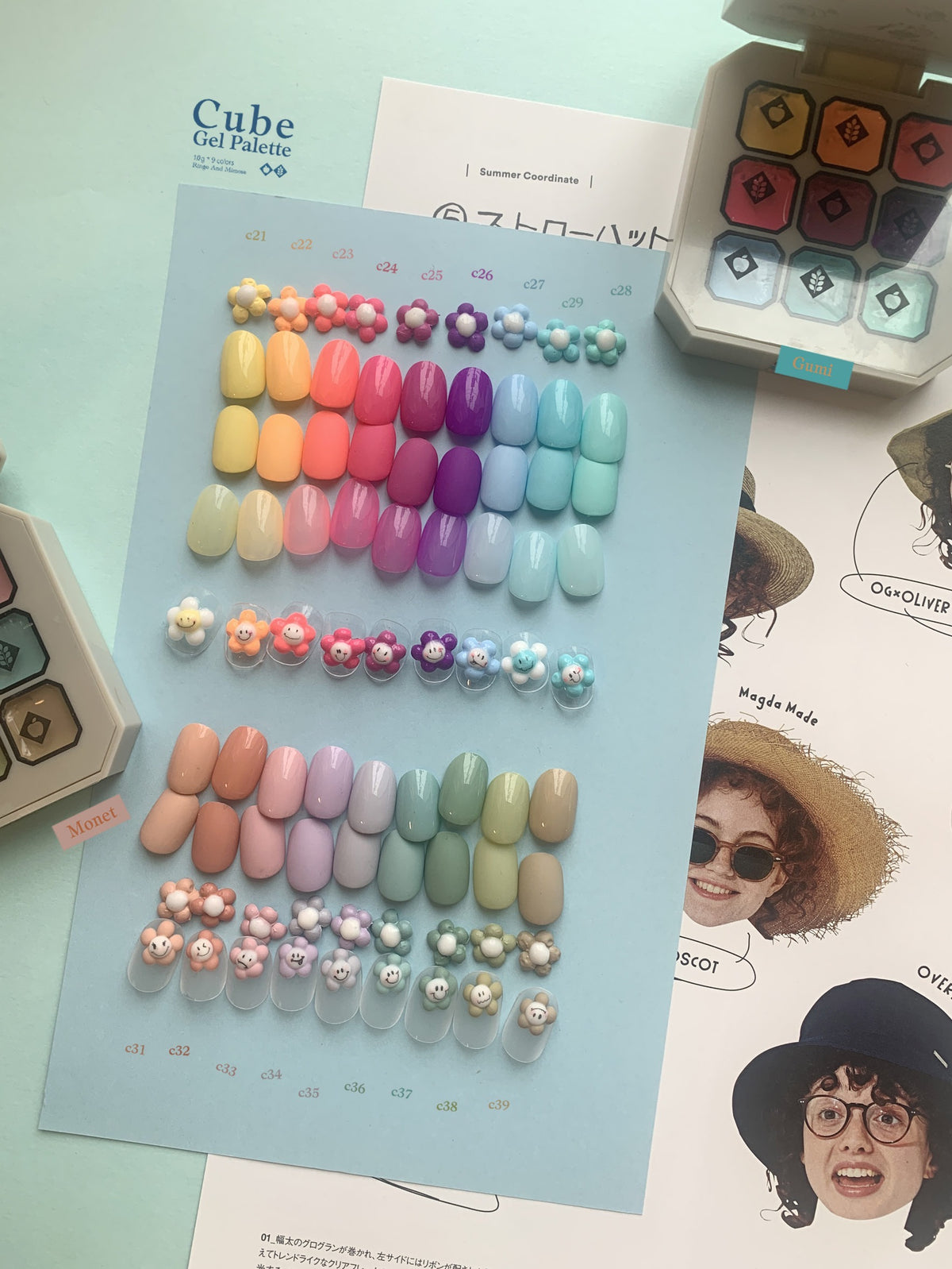 Gumi soft gel palette with a large colorful swatch board and raised accents