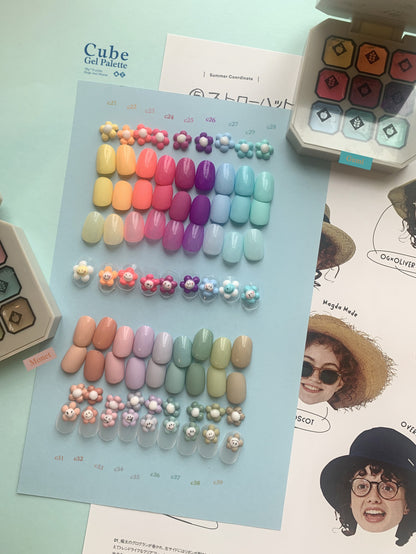 Gumi soft gel palette with a large colorful swatch board and raised accents