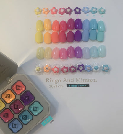Gumi soft gel palette beside three rows of glossy color swatches