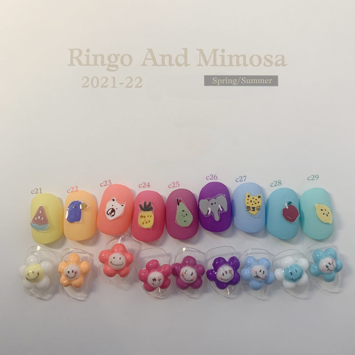 Gumi soft gel palette chart with solid, French, and character nail tips