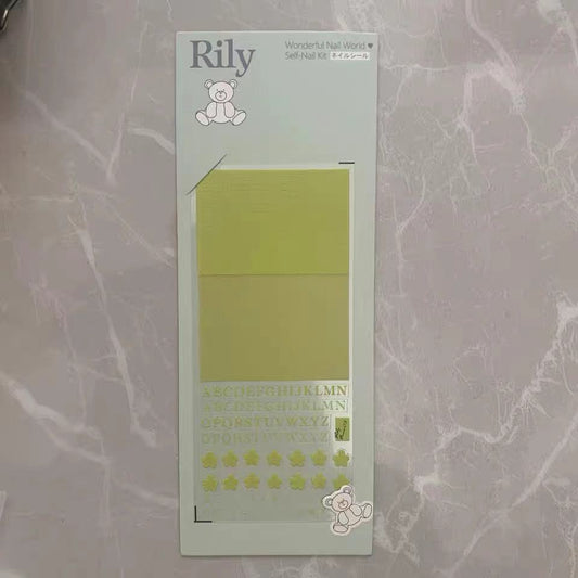 Mint nail sticker package with pale green alphabet and flower sticker sheet