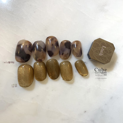 Brown marbled and gold glitter soft gel swatch set