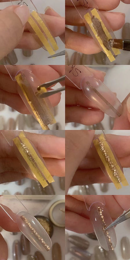 Gel glitter application tutorial using tape, brush, and tweezers