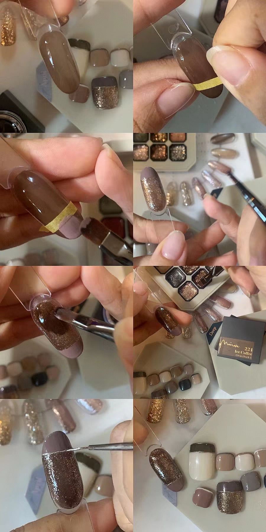 Gel glitter application tutorial with brushes and tape