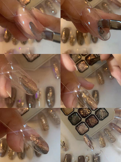 Gel glitter application tutorial on a clear nail tip