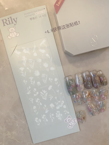 Floral nail art transfer set with instruction panels and sample tips