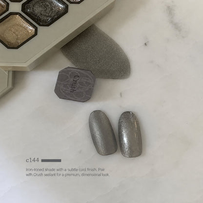 Cool gray-silver nail color gel shade chart with two shimmer swatches