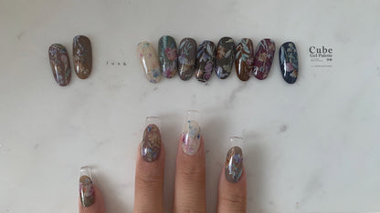 Floral soft gel swatch set with finished nail tips