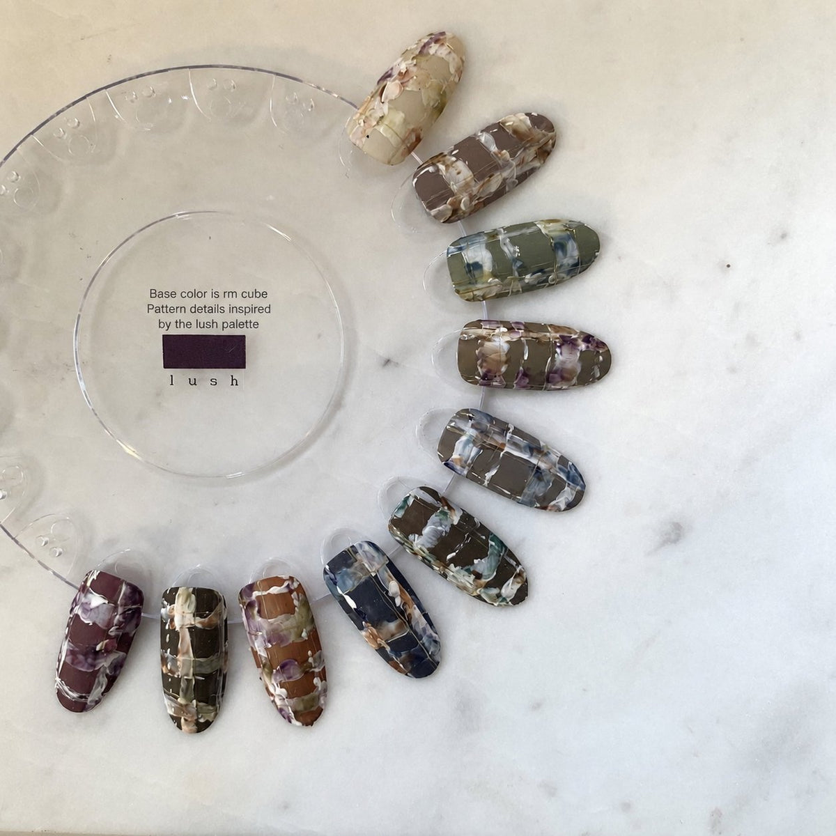 Floral soft gel swatch palette on a clear display ring