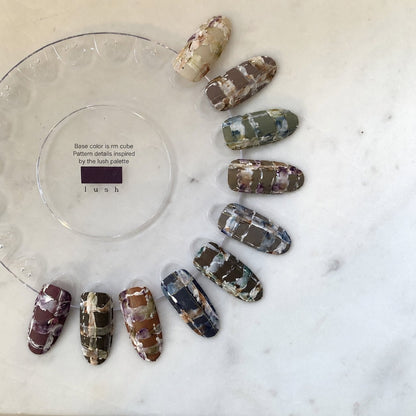 Floral soft gel swatch palette on a clear display ring