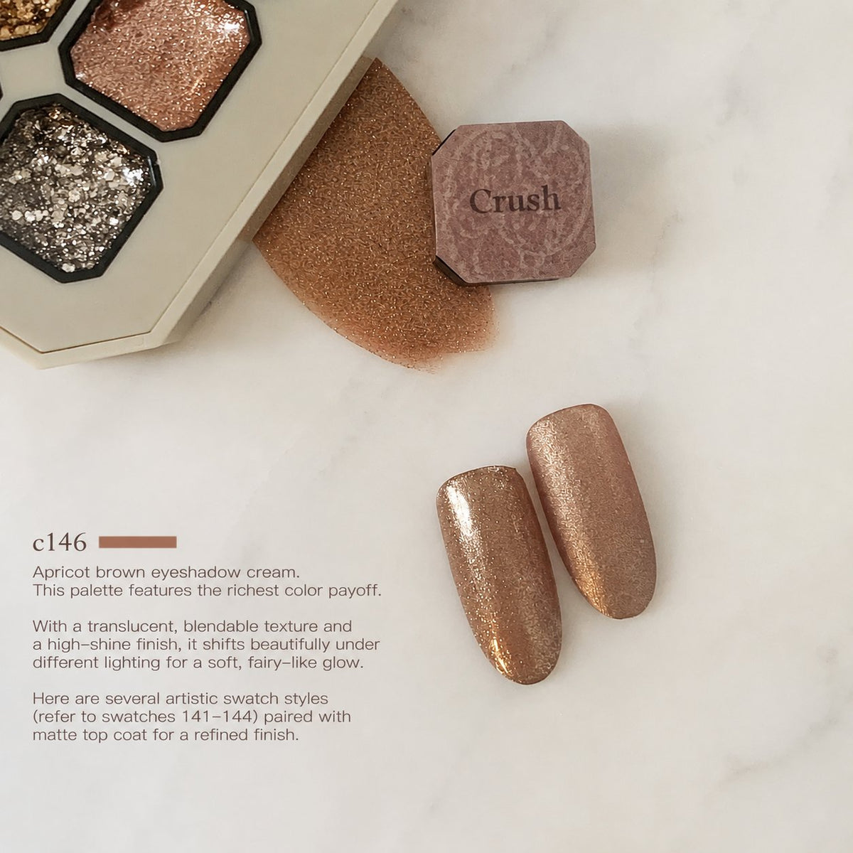 Warm bronze shimmer nail color gel shade chart with two swatches