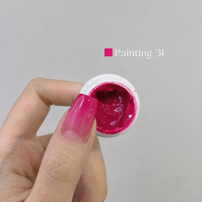 YHH Patting Painting Chrome-Rubbable Pot Gel 5g, shade P31 – fuchsia-pink gel pot with painted nail swatch.