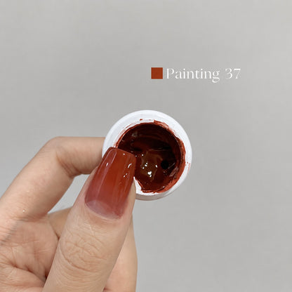 YHH Patting Painting Chrome-Rubbable Pot Gel 5g, shade P37 – burnt-orange-brown gel pot with painted nail swatch.