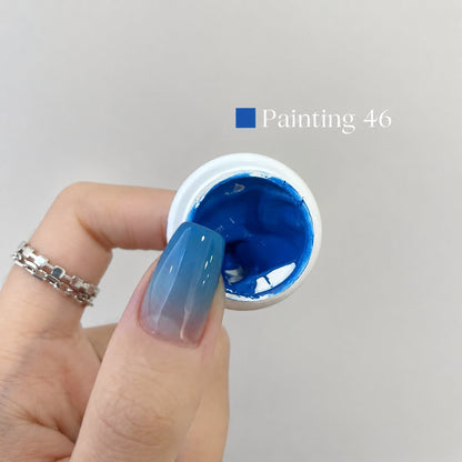 YHH Patting Painting Chrome-Rubbable Pot Gel 5g, shade P46 – bright cobalt-blue gel pot with painted nail swatch.