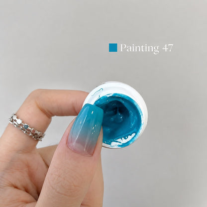 YHH Patting Painting Chrome-Rubbable Pot Gel 5g, shade P47 – teal-blue gel pot with painted nail swatch.