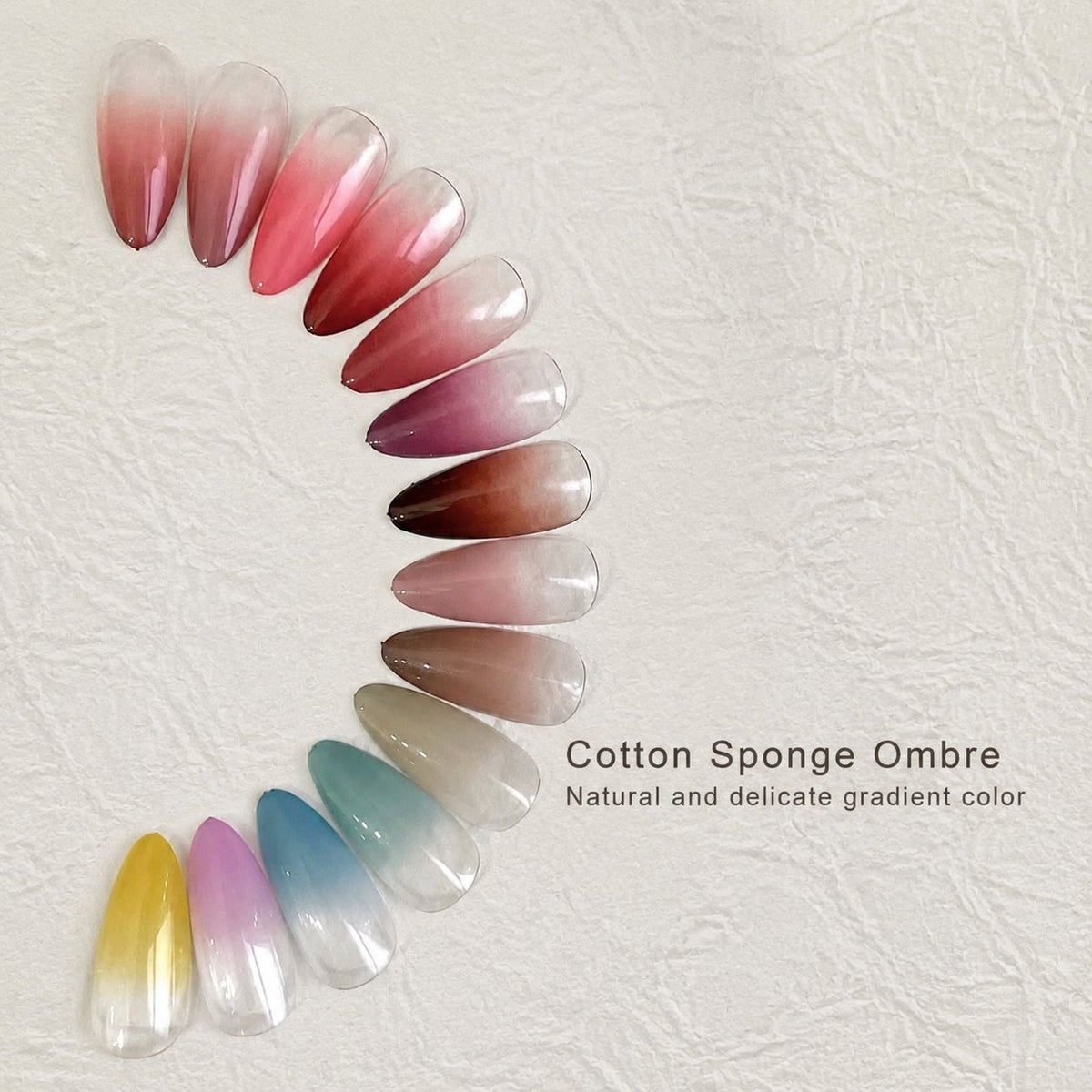 YHH Patting Painting Pot Gel gradient swatch fan with translucent colour transitions.