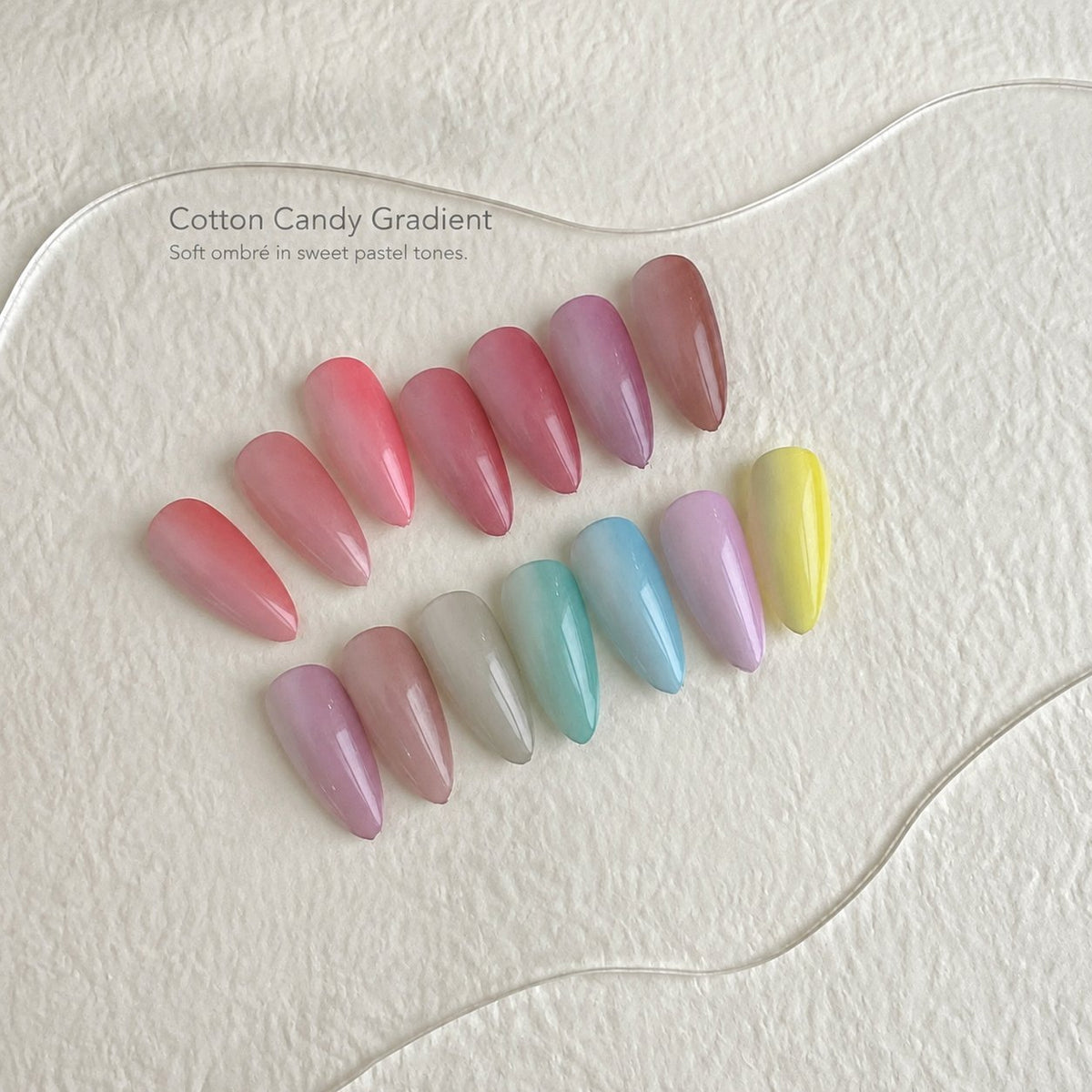 YHH Patting Painting Pot Gel swatch fan showing pastel and bright gradient colours.