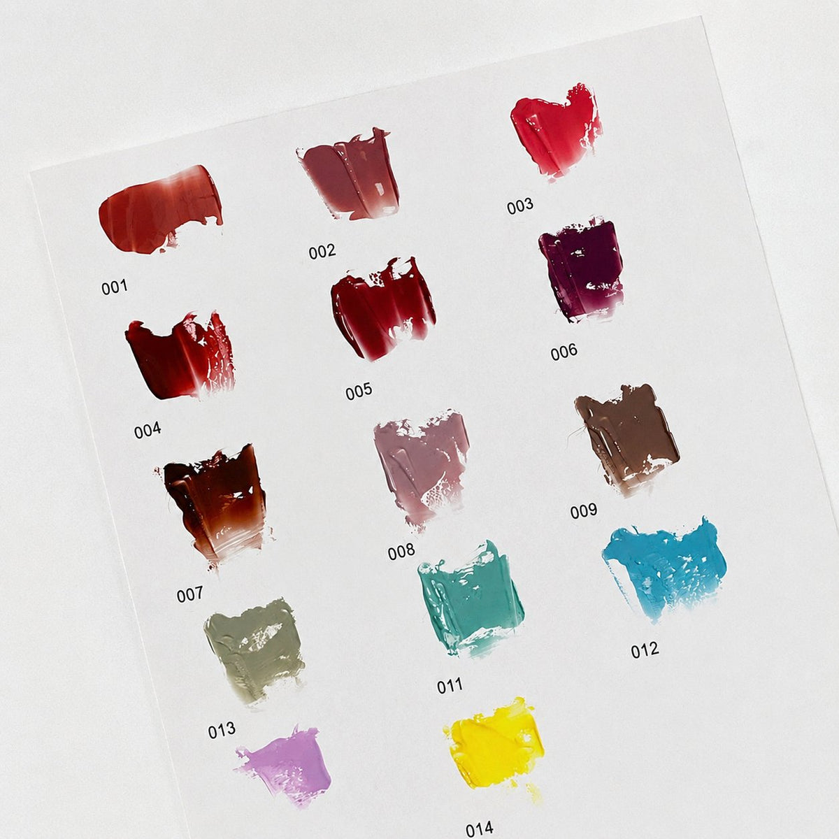 YHH Patting Painting Pot Gel numbered swatch card showing 14 painted shades.
